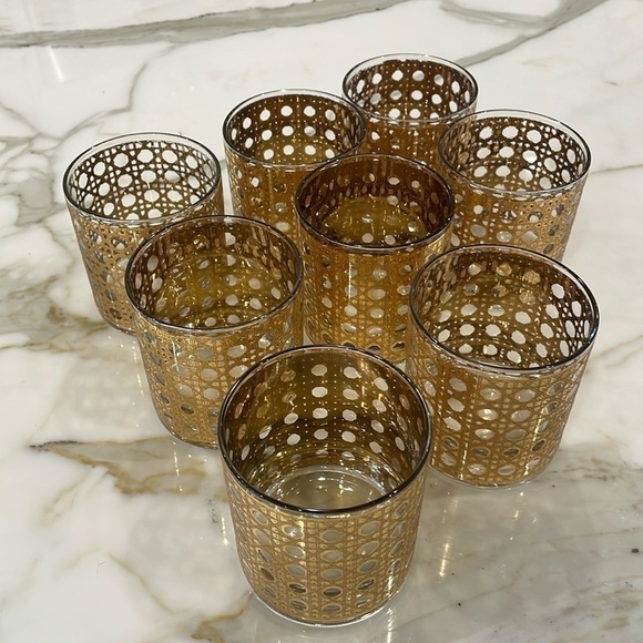 VTG Culver 22k Canella Lowball Glassware MCM Set of 7 Hollywood Regency Barware - Picture 1 of 11